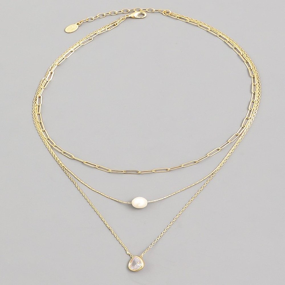 Three Chain Layered Necklace with Simple Pendants